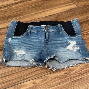 Isabel Maternity Blue Distressed Jean Shorts